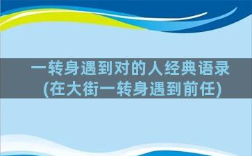 一转身遇到对的人经典语录(在大街一转身遇到前任)