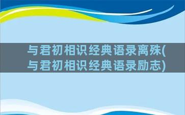 与君初相识经典语录离殊(与君初相识经典语录励志)