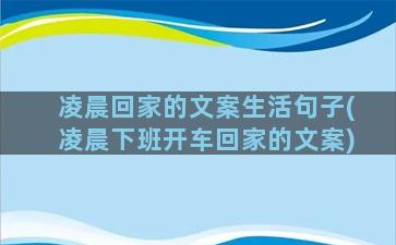 凌晨回家的文案生活句子(凌晨下班开车回家的文案)