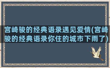 宫崎骏的经典语录遇见爱情(宫崎骏的经典语录你住的城市下雨了)