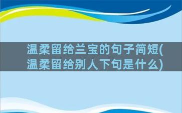 温柔留给兰宝的句子简短(温柔留给别人下句是什么)