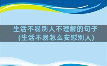 生活不易别人不理解的句子(生活不易怎么安慰别人)