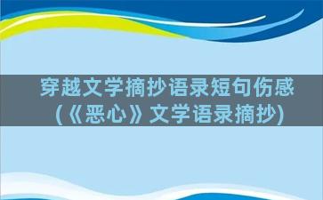 穿越文学摘抄语录短句伤感(《恶心》文学语录摘抄)